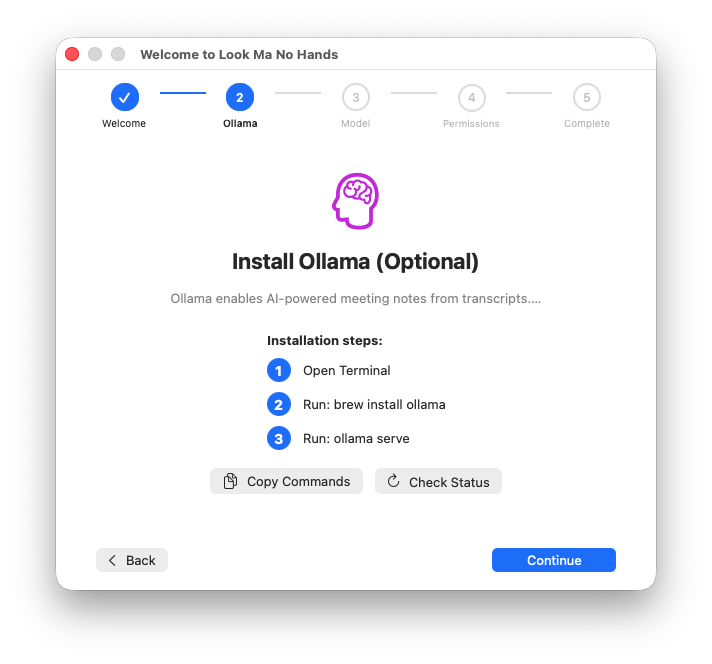Optional Ollama setup for AI meeting notes