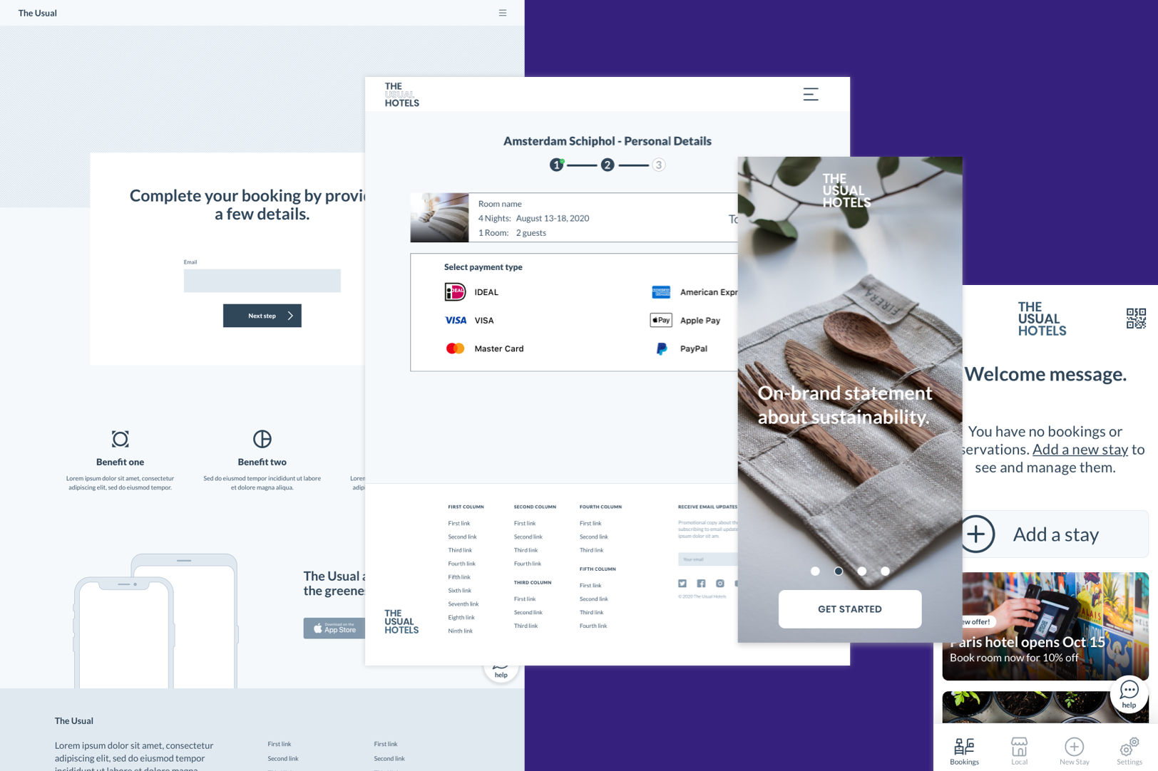 The Usual Hotel wireframes